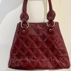 BURGUNDY Patent Leather Made in Brazil Silver Hardware Satchel Top Handle Bag